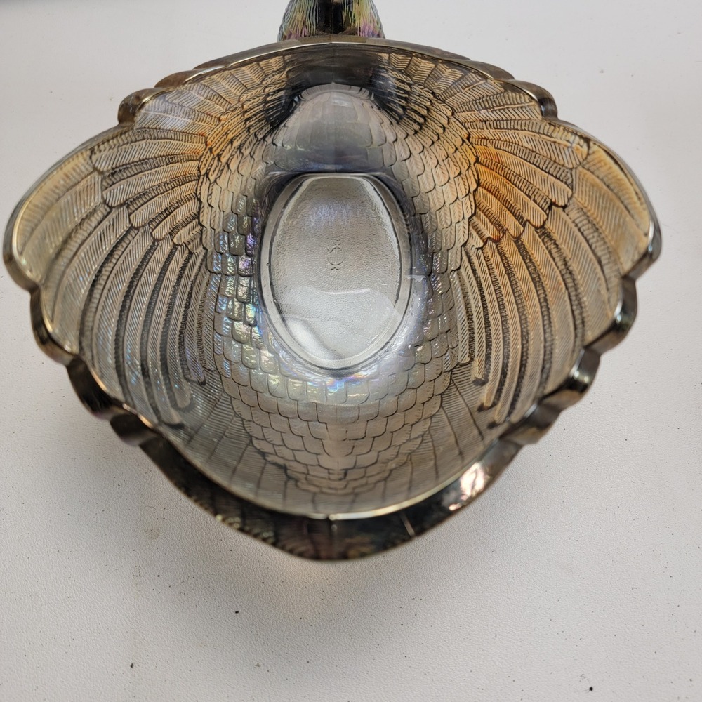 Imperial Glass Smoke Carnival Glass Swan Dish Figurine Iridescent IG Mark - Picture 9 of 15
